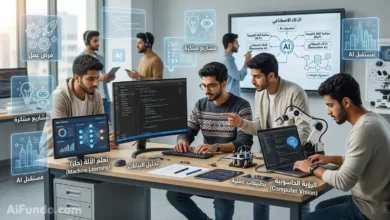 رجل يستخدم الذكاء الاصطناعي وتحليل البيانات لتعلم تقنيات AI والتكنولوجيا الحديثة