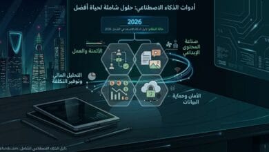 إنفوجرافيك شامل يوضح تطبيقات الأدوات الذكية والذكاء الاصطناعي لعام 2026 في العمل وصناعة المحتوى والأمان