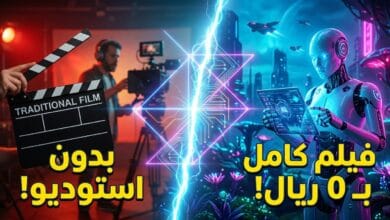 شاشة استوديو تصوير سينمائي تعرض دم مجسم ثلاثي الأبعاد مع مؤشرات ذكاء اصطناعي لمعالجة المؤثرات البصرية VFX وCGI.